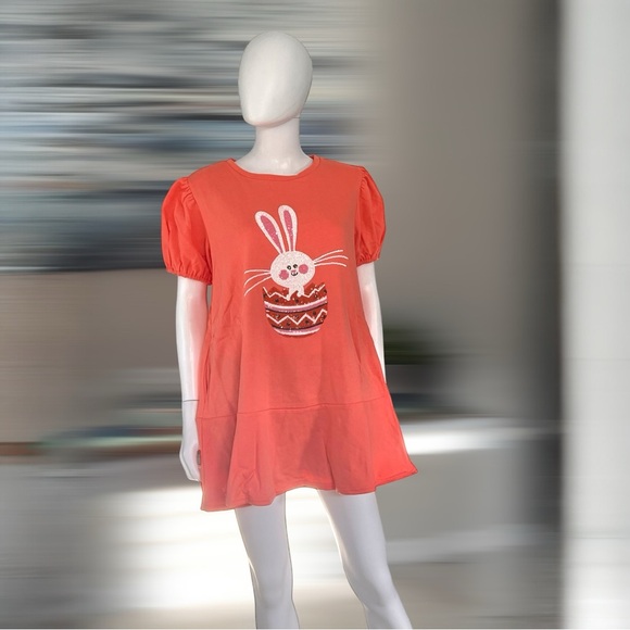 PEACH LOVE CALIFORNIA puff sleeve sequin bunny ruffle bottom hem dress S M L - Picture 5 of 8